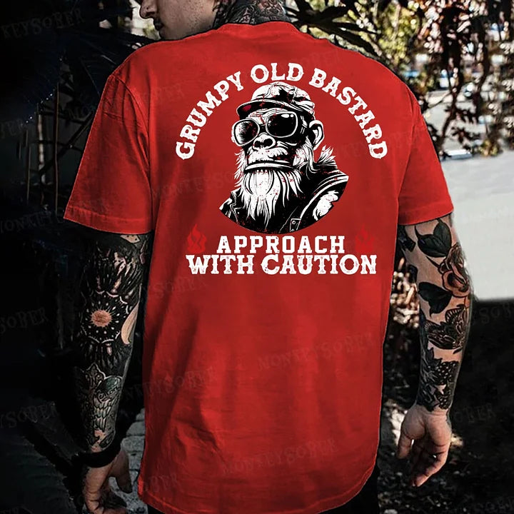 Grumpy Old Bastard Approach With Caution Monkey T-shirt