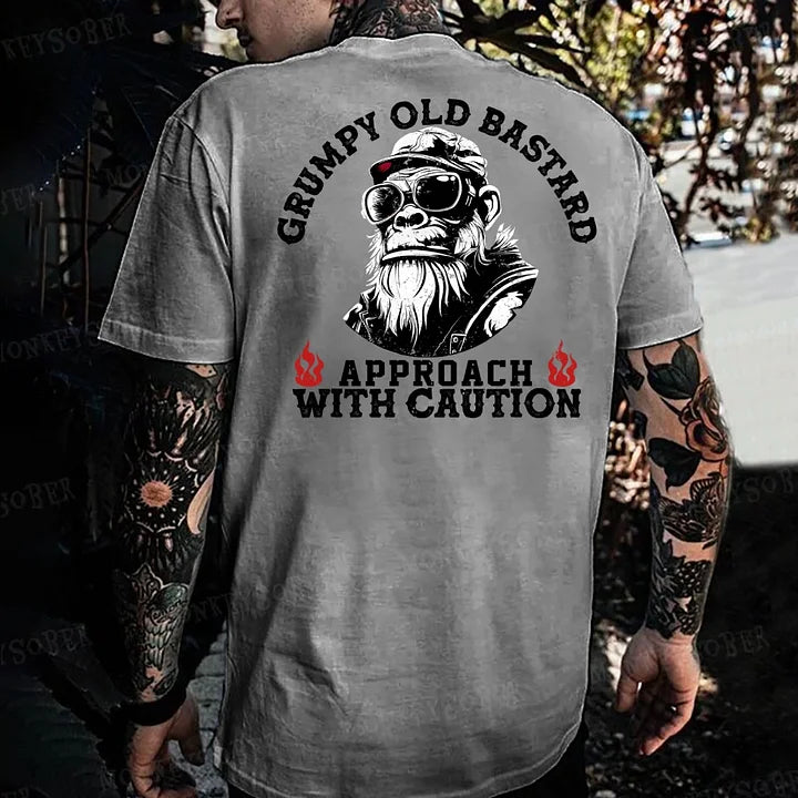 Grumpy Old Bastard Approach With Caution Monkey T-shirt